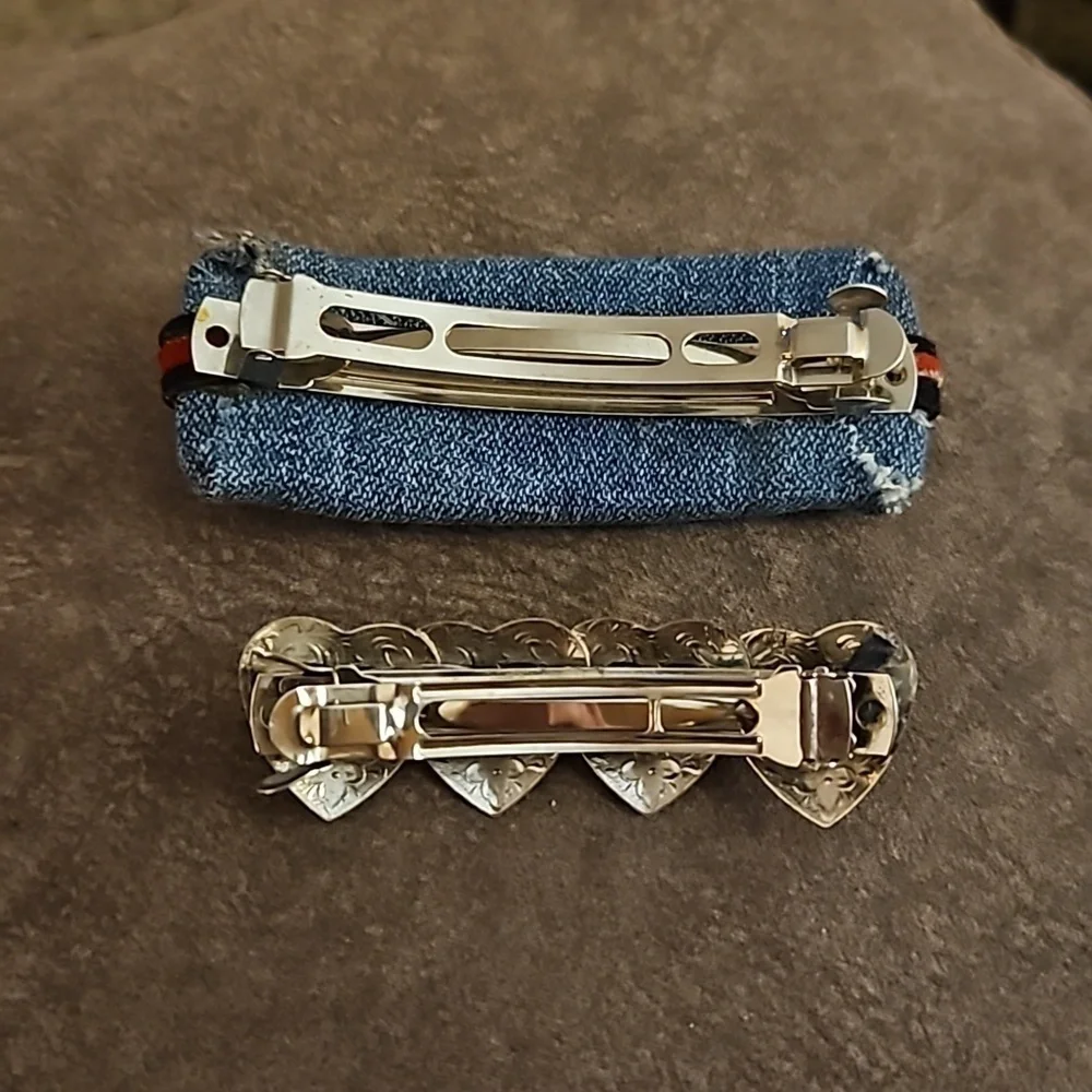 3/$30 Vintage 1980s Western Denim Valentine's Heart Concho Barrettes